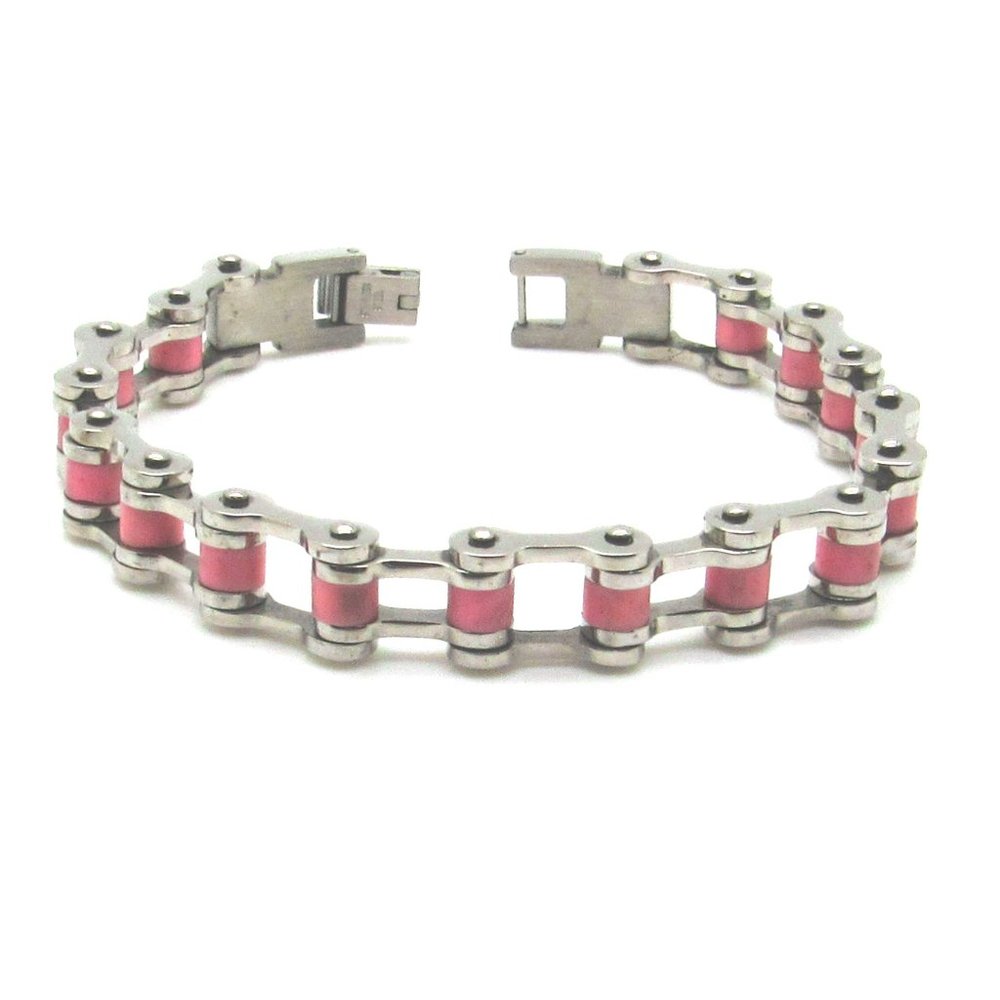 NEW  Stainless Steel Pink Bracelet,Biker Bracelet